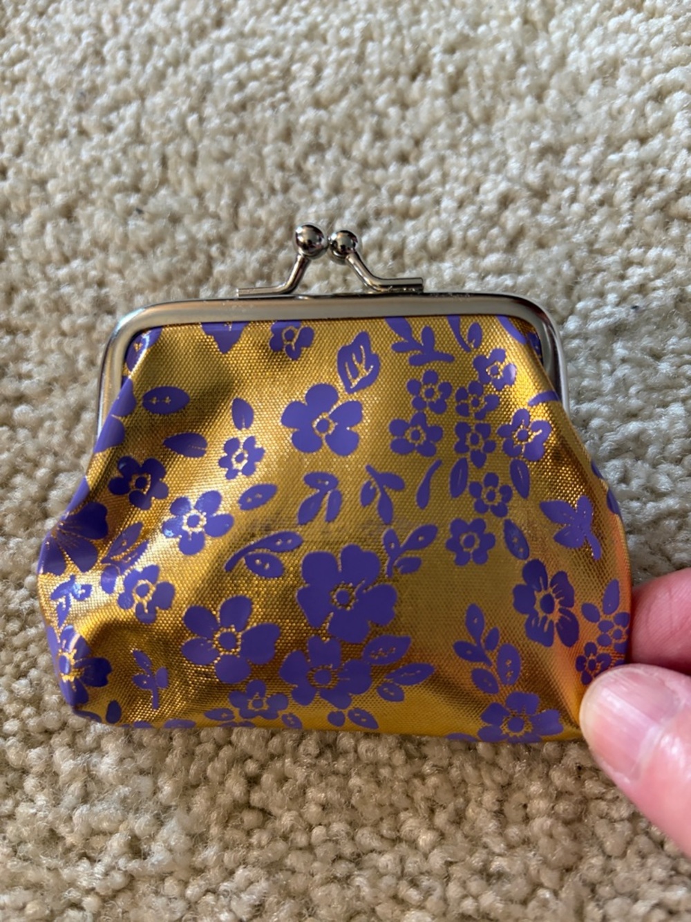 Small Gold and Purple Floral Kiss-Lock Coin Purse